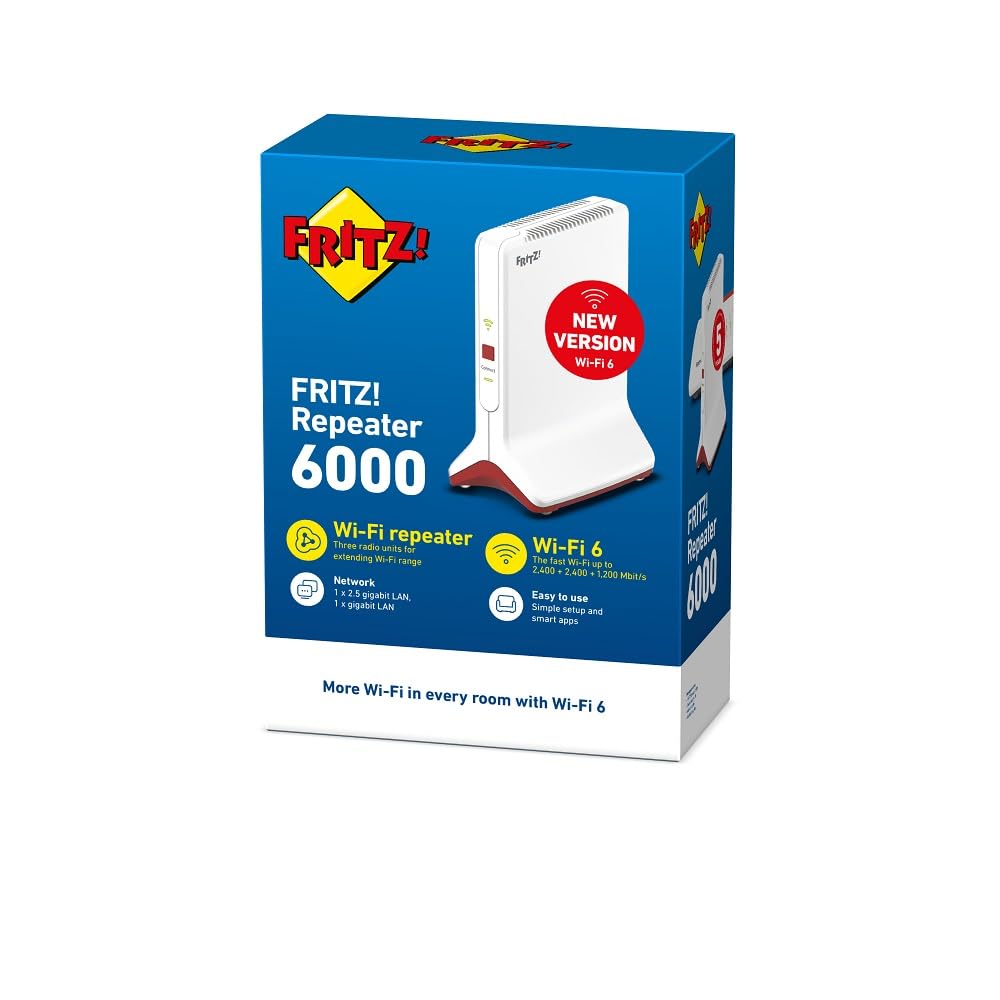 FRITZ!Repeater 6000 International – Tri-Band Repeater mit Wi-Fi 6, Mesh