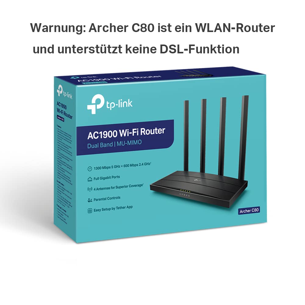 TP-Link Archer C80 – WLAN Router AC1900, Dualband, 1300 Mbit/s + 600 Mbit/s, Gigabit-Ports