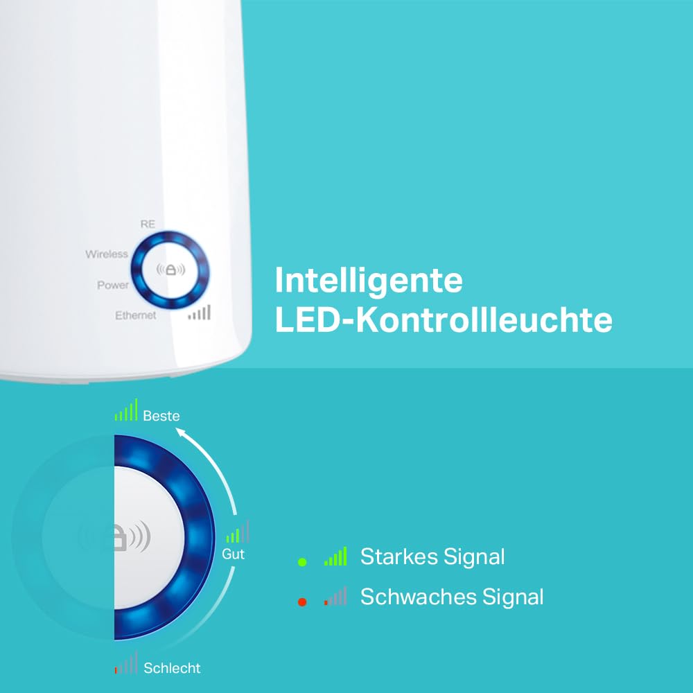 TP-Link TL-WA850RE – WLAN Verstärker N300, App-Steuerung, Ethernet-Port, LED-Anzeige