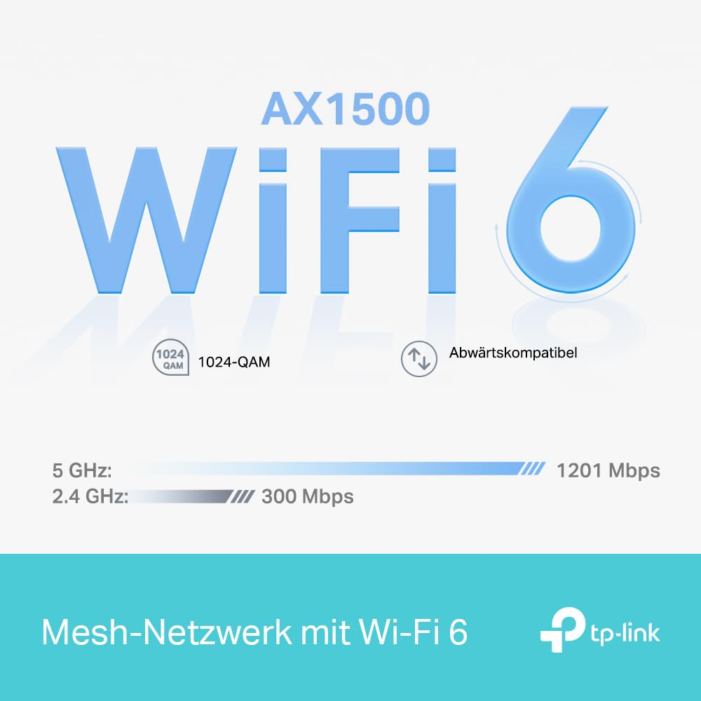 TP-Link Deco X1500 – Mesh WLAN Set (3er Pack), Wi-Fi 6 AX1500, Dualband Router & Repeater