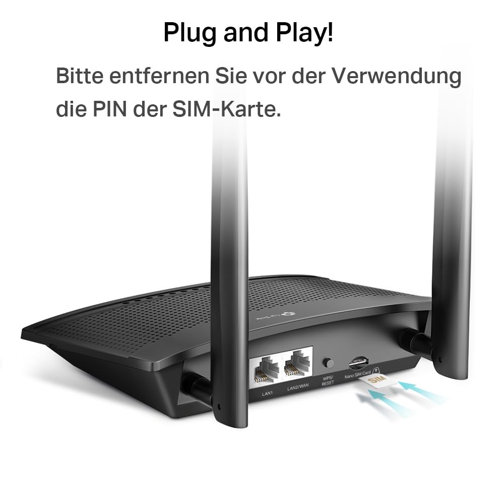 TP-Link TL-MR100 – 4G LTE Router mit SIM-Slot, bis 150 Mbit/s, WLAN N300, Plug & Play