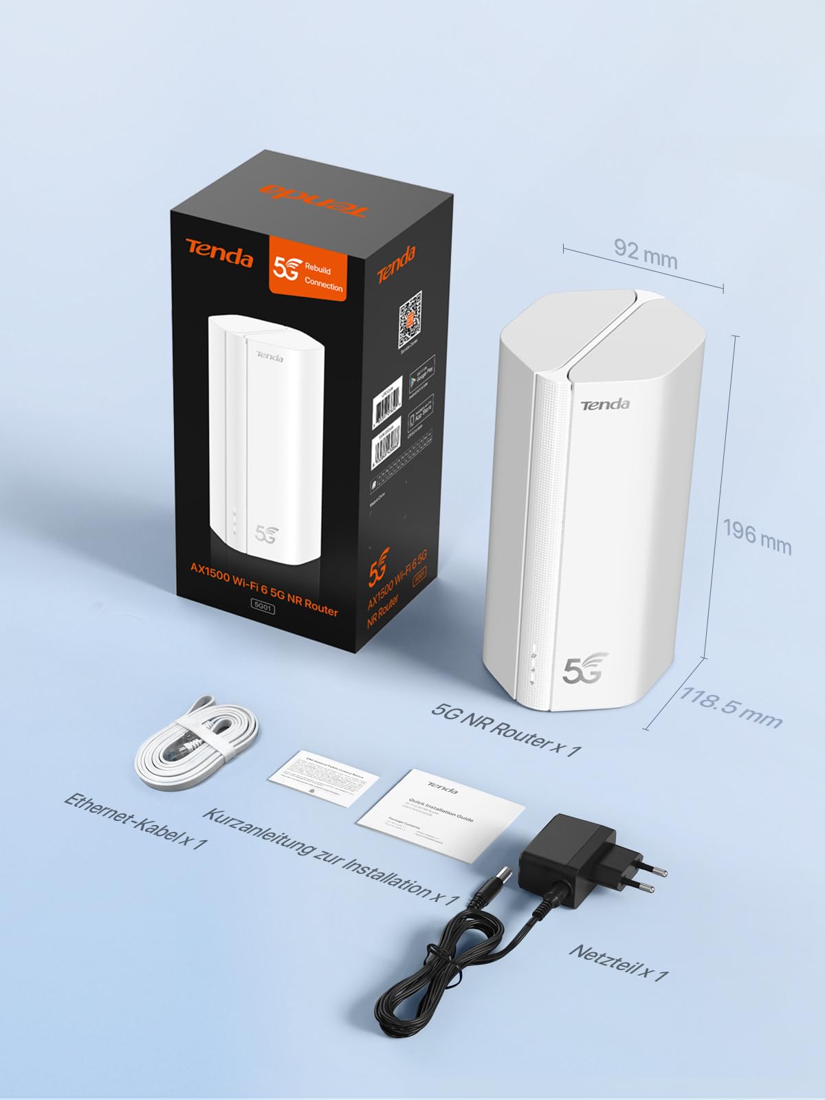 Tenda 5G01 5G NR Router – Wi-Fi 6, bis 1500 Mbit/s, LTE Modem mit SIM-Slot, Gigabit-Port