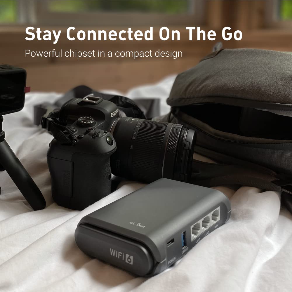 GL.iNet AX1800 (Slate AX) – Mobiler WLAN Router, Wi-Fi 6, VPN, 3x Gigabit-Port, OpenWrt