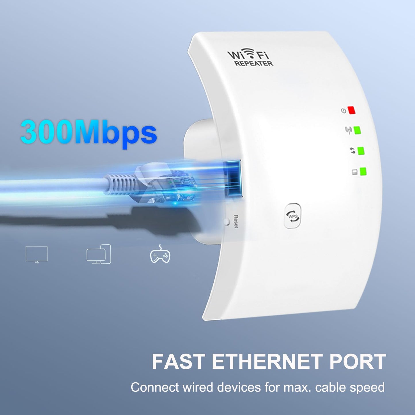 Aigital WLAN Repeater – Verstärker N300, 2,4 GHz, WPS, kompatibel mit allen Routern