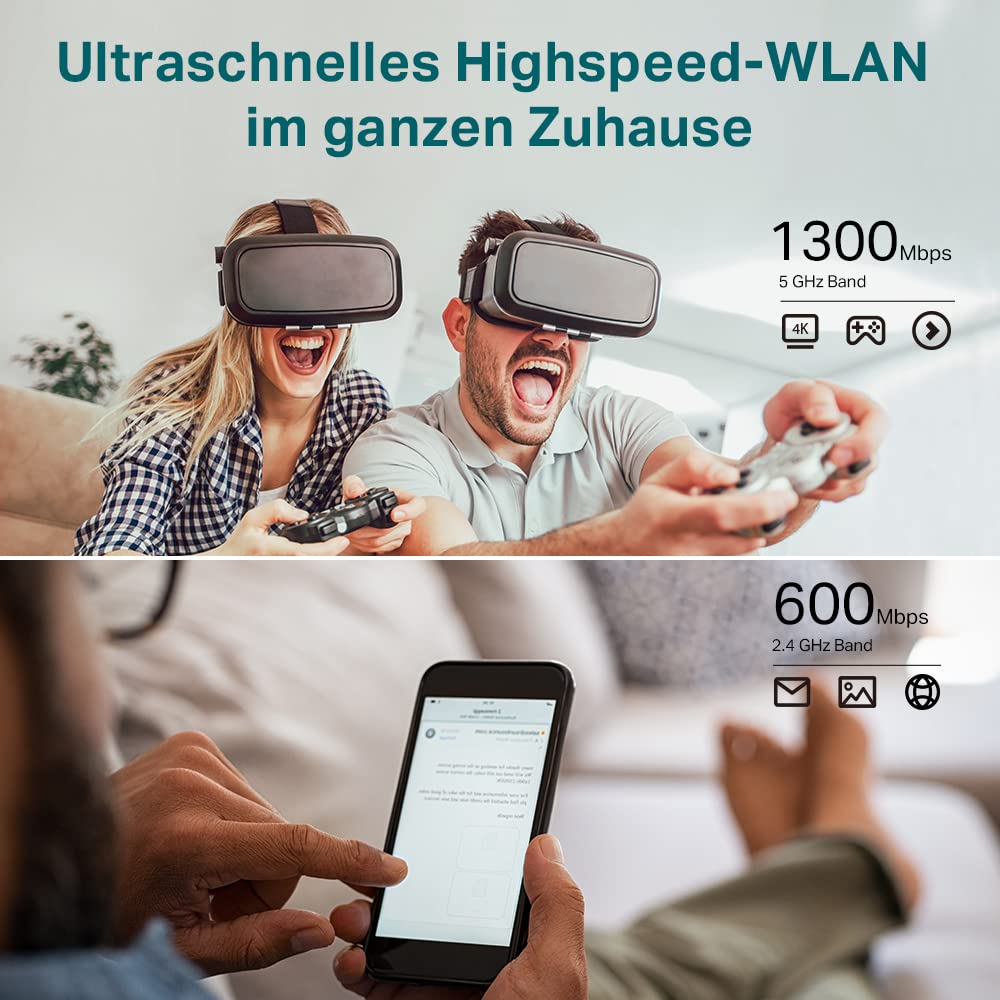TP-Link Archer C80 – WLAN Router AC1900, Dualband, 1300 Mbit/s + 600 Mbit/s, Gigabit-Ports
