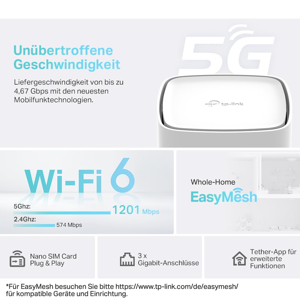 TP-Link Archer NX200 – 5G Router mit Nano-SIM, WLAN Dualband, MU-MIMO