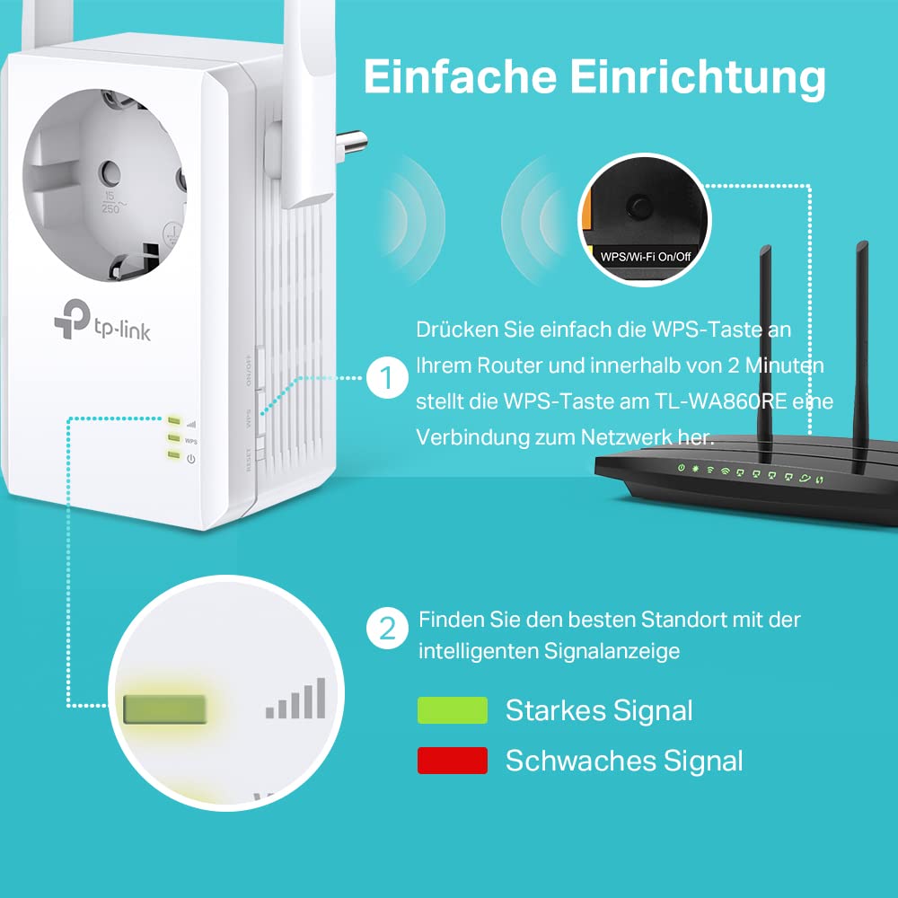 TP-Link TL-WA860RE – WLAN Repeater mit Steckdose, 300 Mbit/s, LAN-Port
