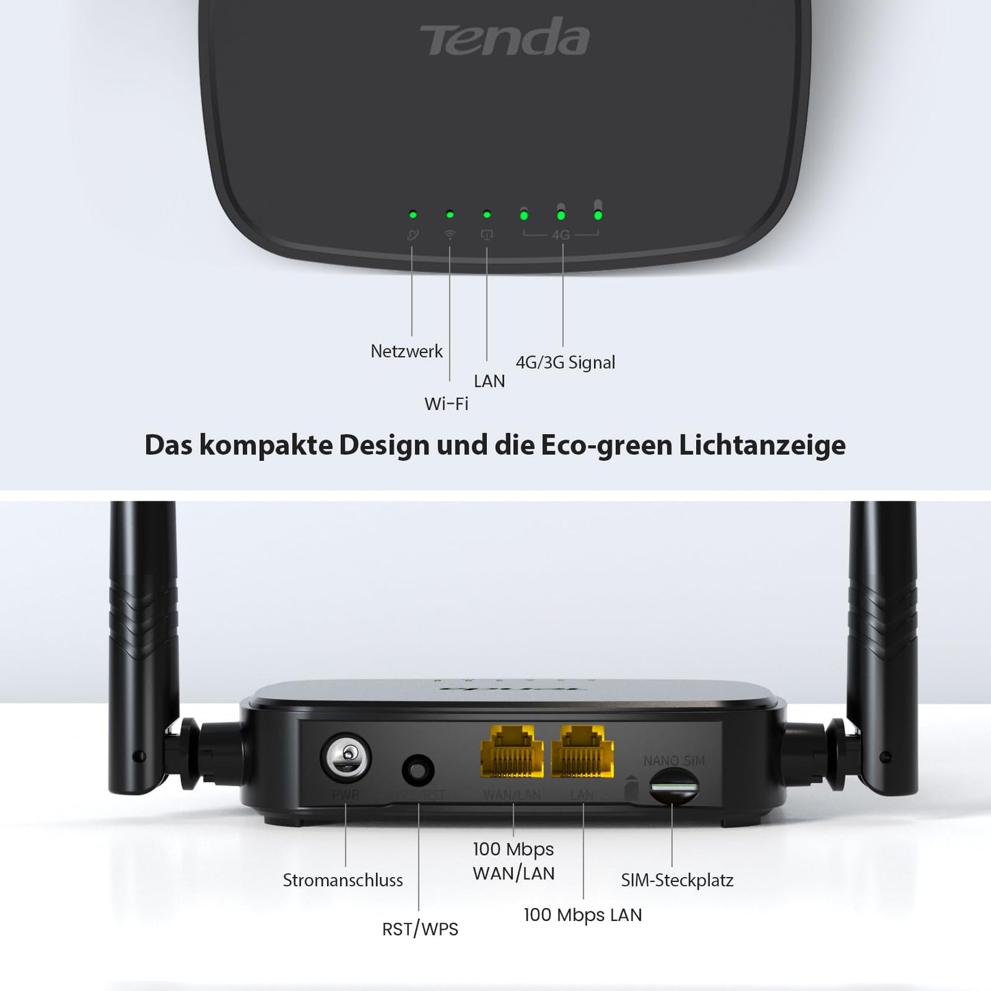 Tenda 4G03 Pro – 4G LTE Router, Nano-SIM, bis 300 Mbit/s, Fast-Ethernet