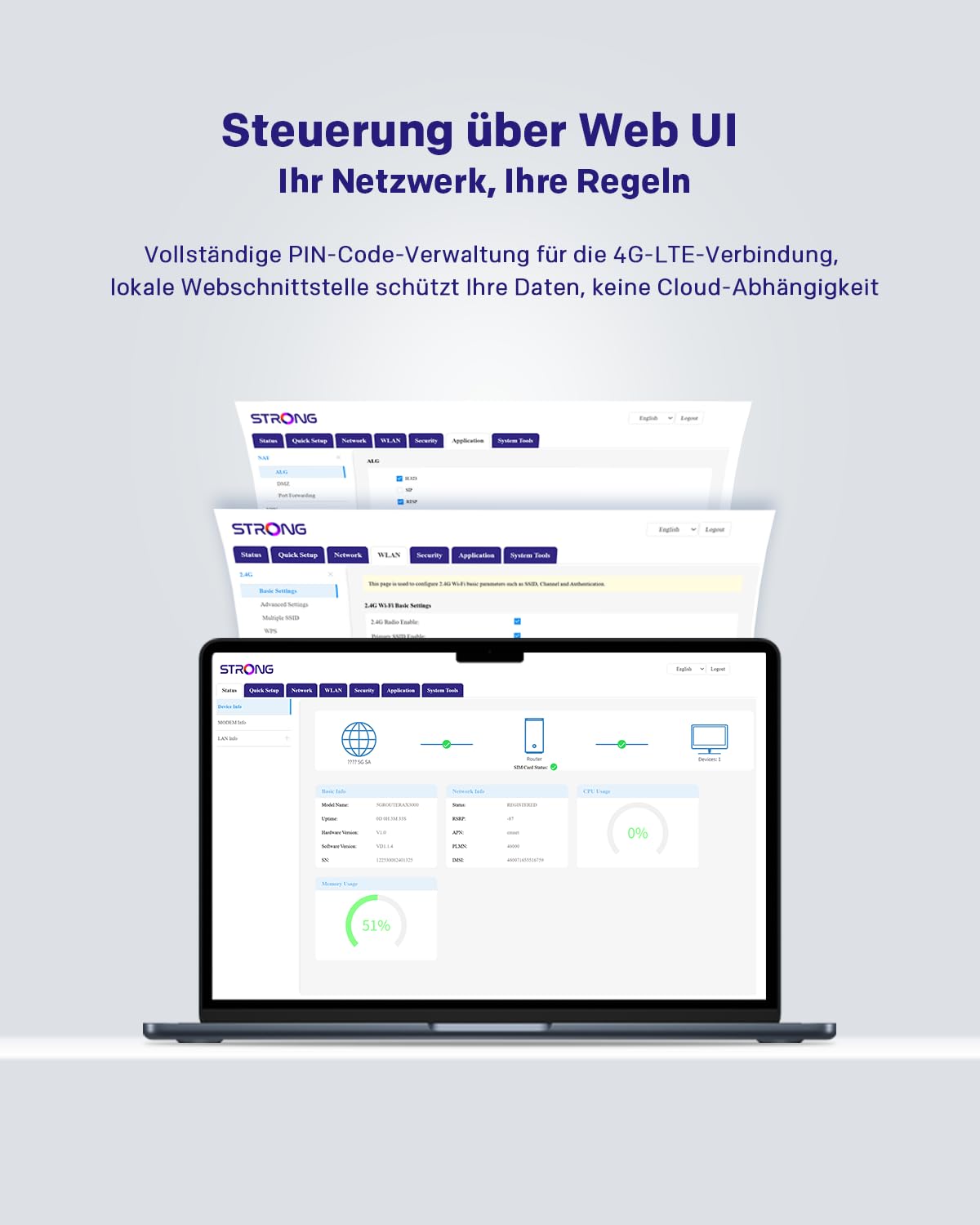 STRONG S-R40 – WLAN Router Wi-Fi 6 AX3000, Dualband, bis 3,2 Gbps, 2x LAN, Mesh