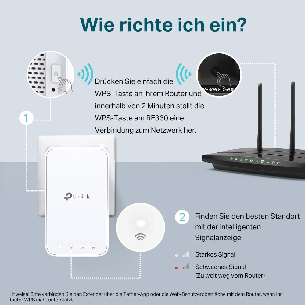 TP-Link RE330 – WLAN Repeater AC1200, bis 1.200 Mbit/s, App-Steuerung, Signalstärkeanzeige