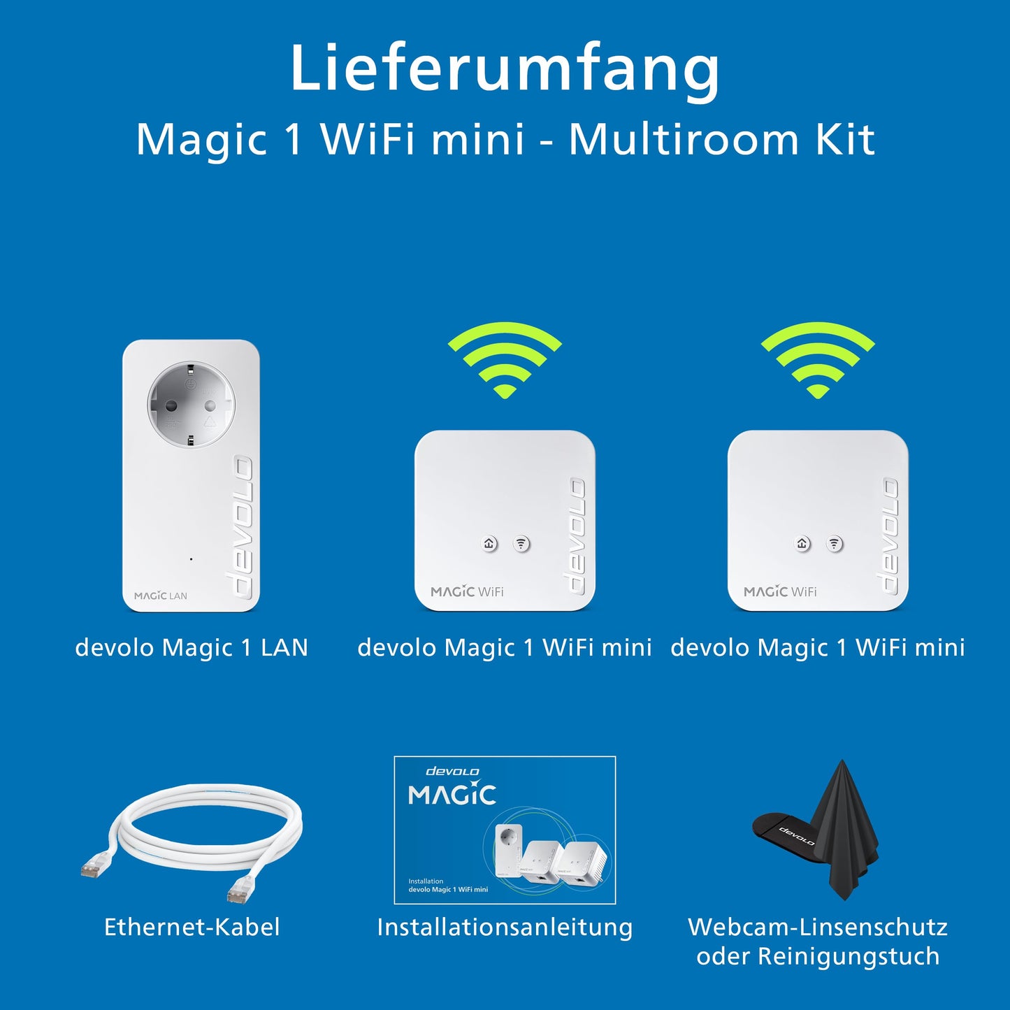 devolo Magic 1 WiFi Mini – Powerline Adapter mit WLAN AC1200, LAN-Anschluss