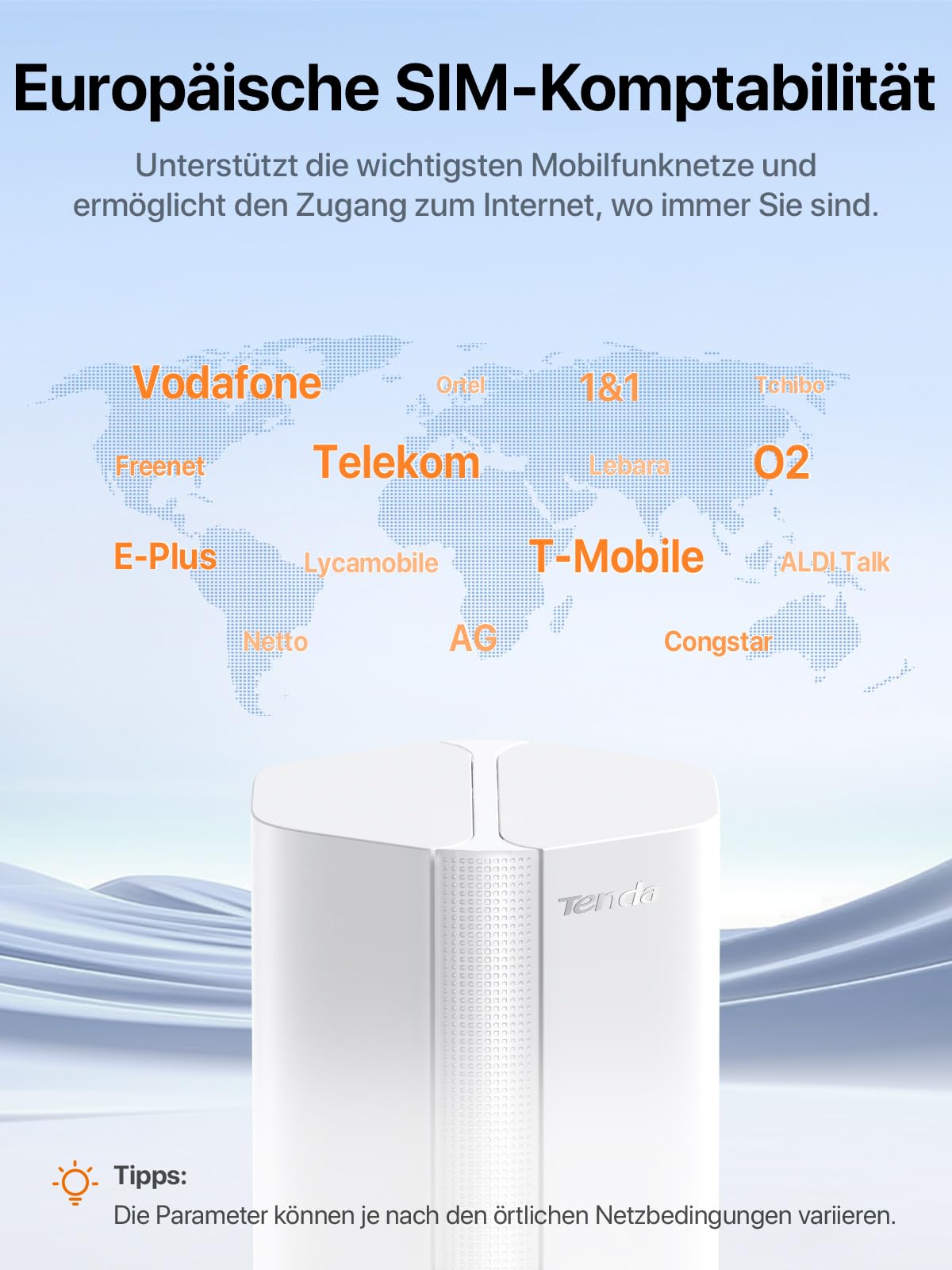 Tenda 5G01 5G NR Router – Wi-Fi 6, bis 1500 Mbit/s, LTE Modem mit SIM-Slot, Gigabit-Port