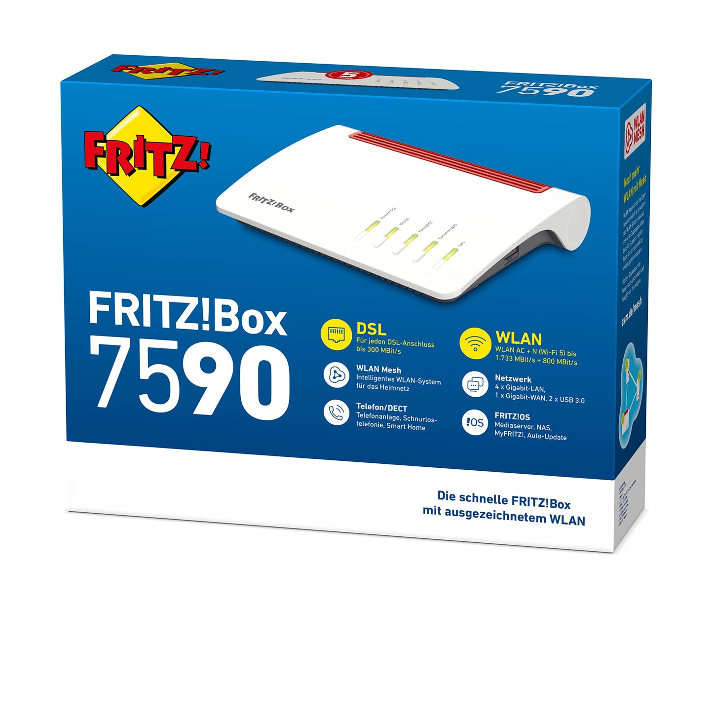 FRITZ!Box 7590 AX – DSL-Router mit Wi-Fi 6, bis 1.733 Mbit/s, Mesh, DECT-Basis
