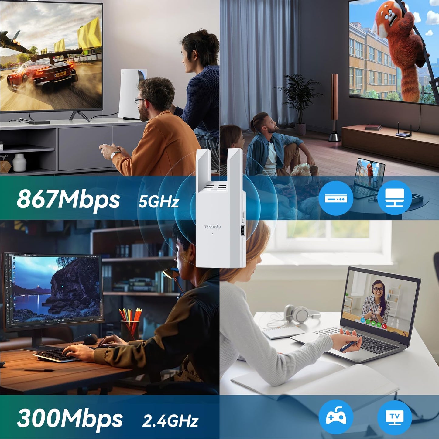 Tenda A18 Pro – WLAN Verstärker AC1200, Dualband, Gigabit-LAN, App-Steuerung
