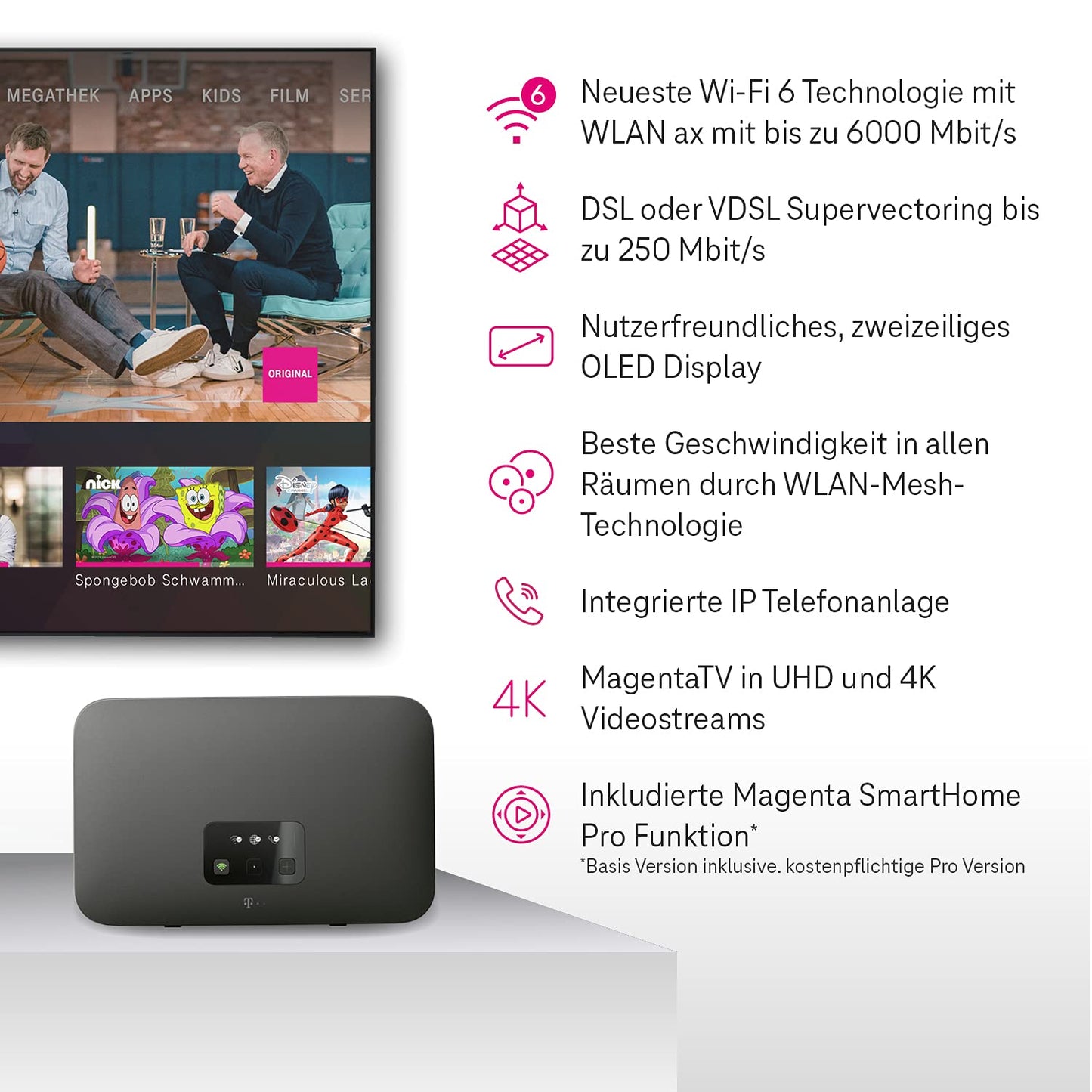 Telekom Speedport Smart 4 – Wi-Fi 6 Router bis 6000 Mbit/s, Mesh, DECT-Basisstation