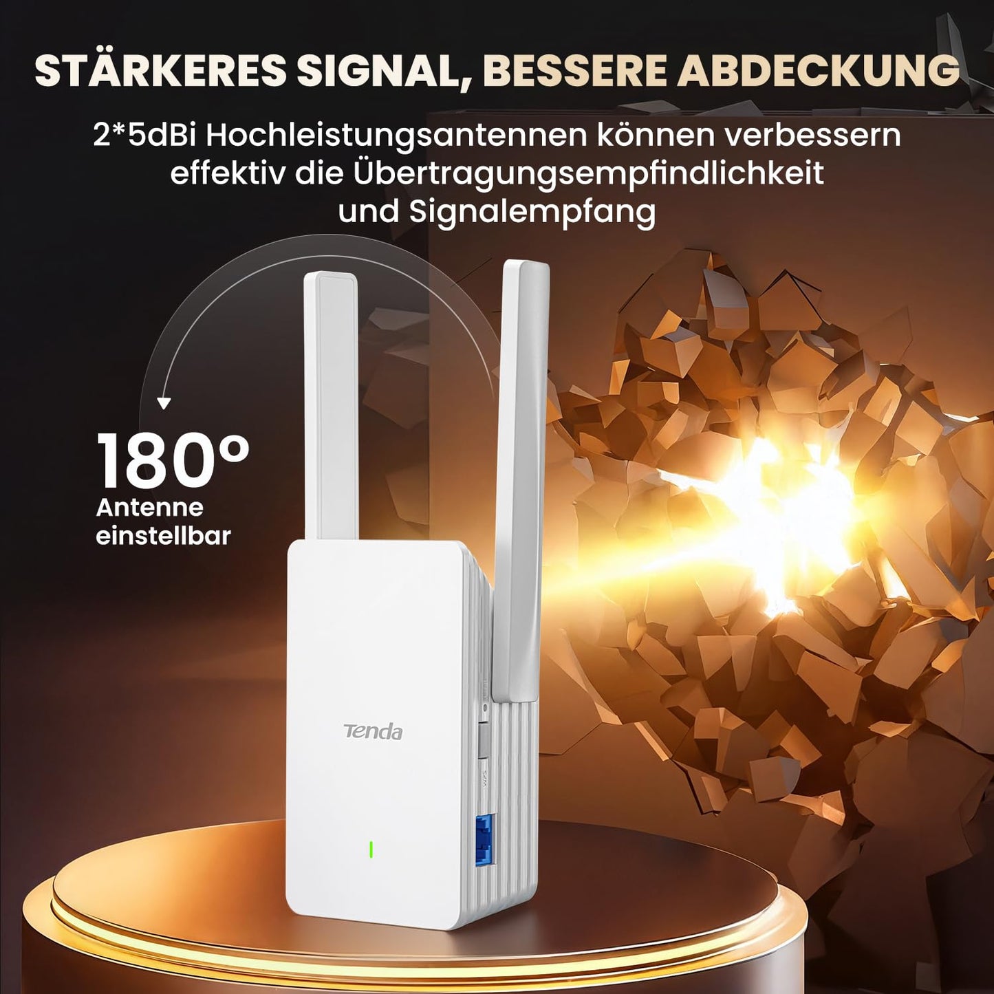 Tenda WiFi 6 Repeater AX1500 – WLAN Verstärker mit bis zu 1.200 Mbit/s, WPA3, App-Steuerung
