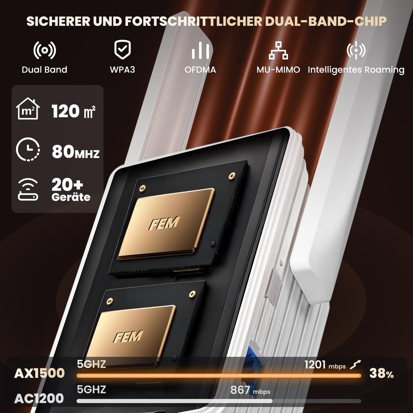 Tenda WiFi 6 Repeater AX1500 – WLAN Verstärker mit bis zu 1.200 Mbit/s, WPA3, App-Steuerung
