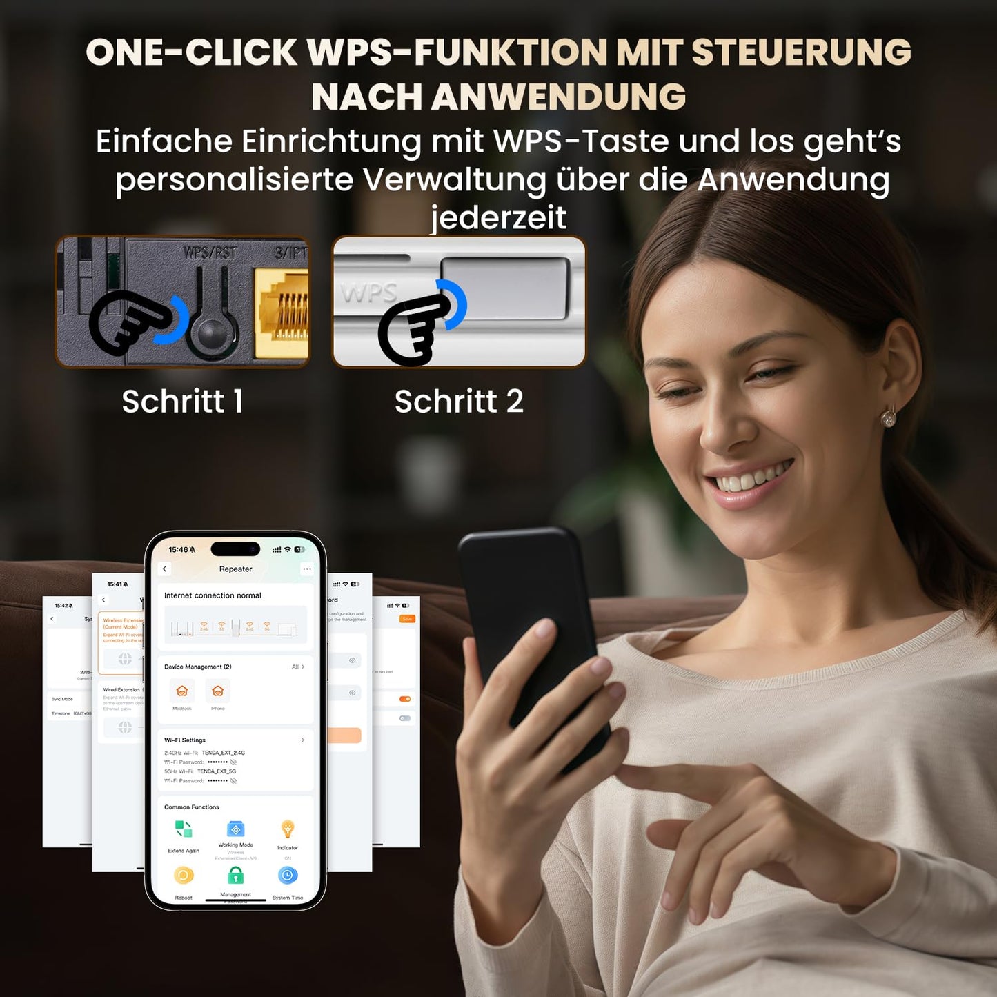 Tenda WiFi 6 Repeater AX1500 – WLAN Verstärker mit bis zu 1.200 Mbit/s, WPA3, App-Steuerung