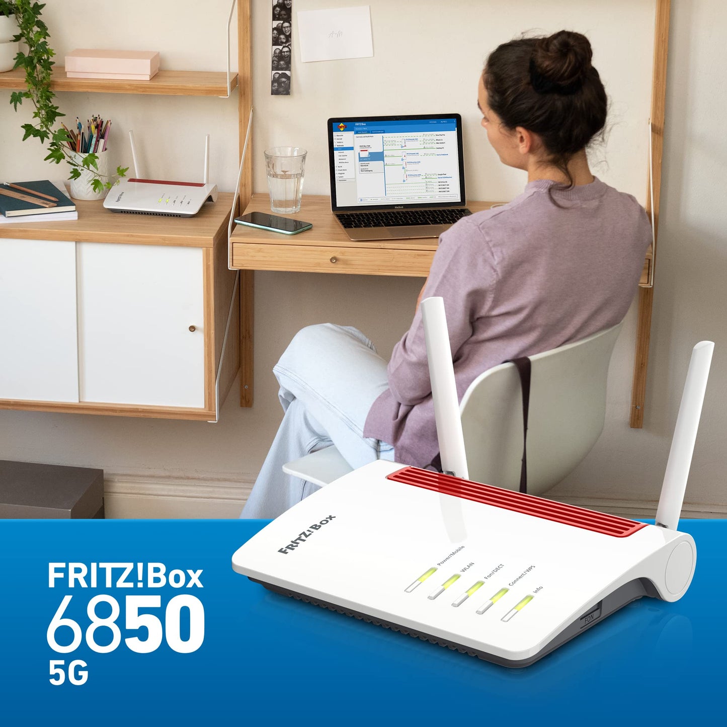 FRITZ!Box 6850 5G – LTE/5G Router, bis 1.300 Mbit/s, WLAN AC+N, Gigabit-LAN, DECT-Basis