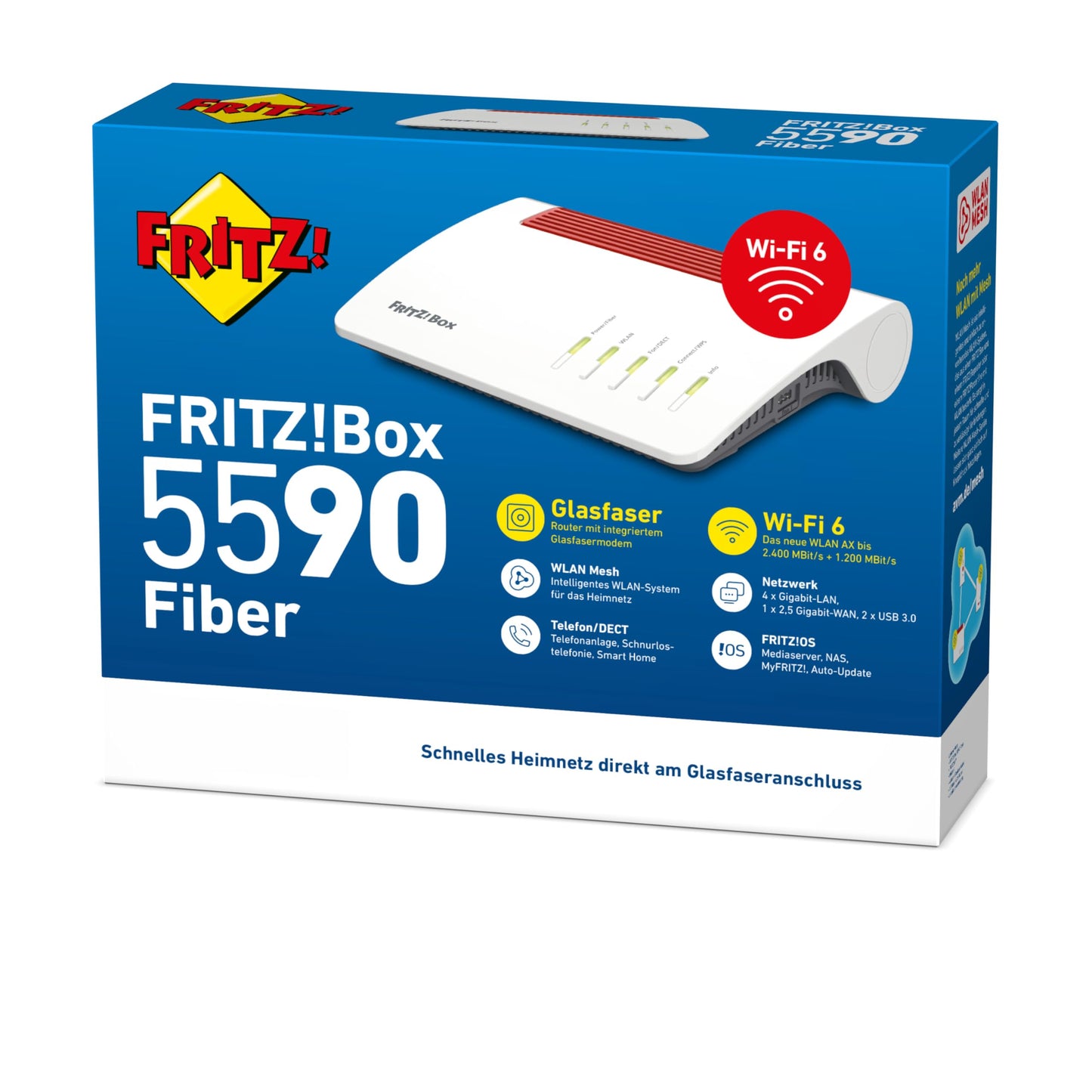 FRITZ!Box 5590 Fiber – Glasfaser-Router mit Wi-Fi 6, bis 4.800 Mbit/s, DECT-Basis, Mesh