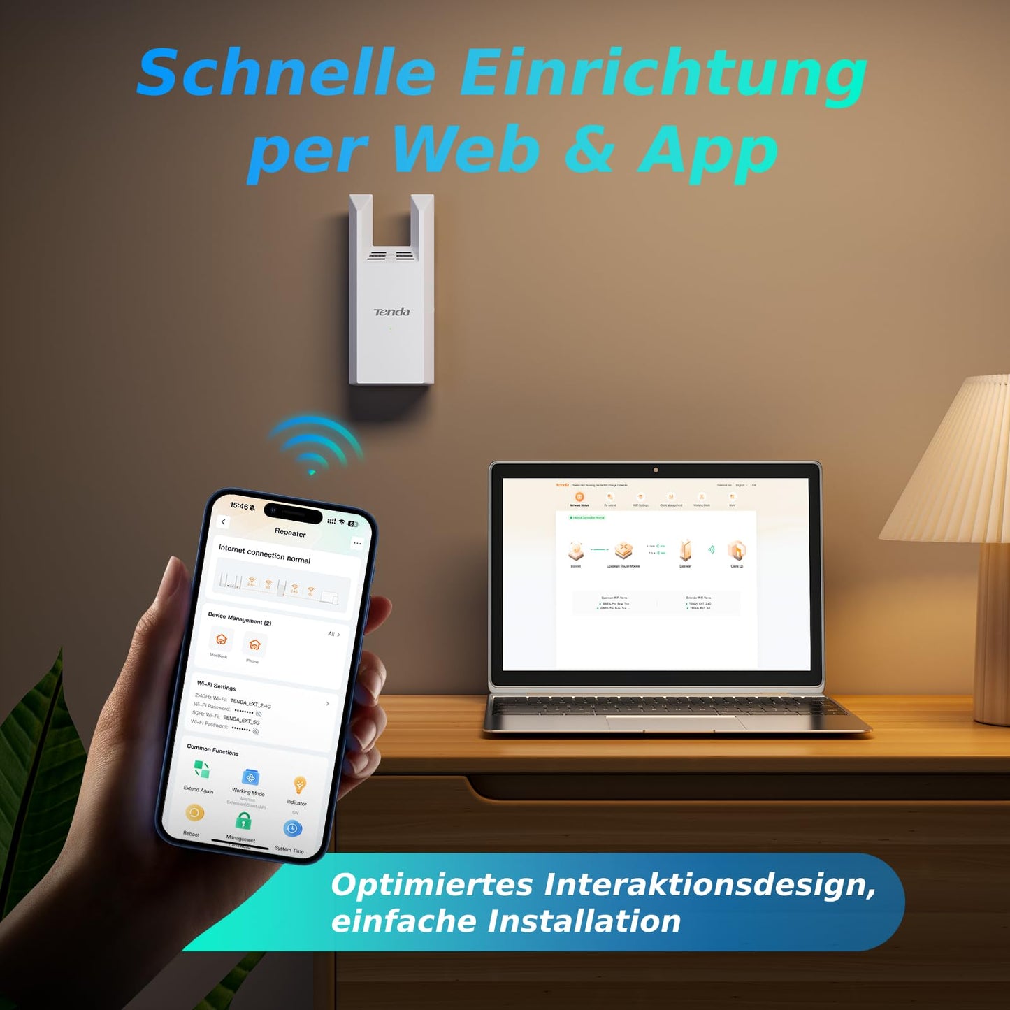 Tenda A18 Pro – WLAN Verstärker AC1200, Dualband, Gigabit-LAN, App-Steuerung