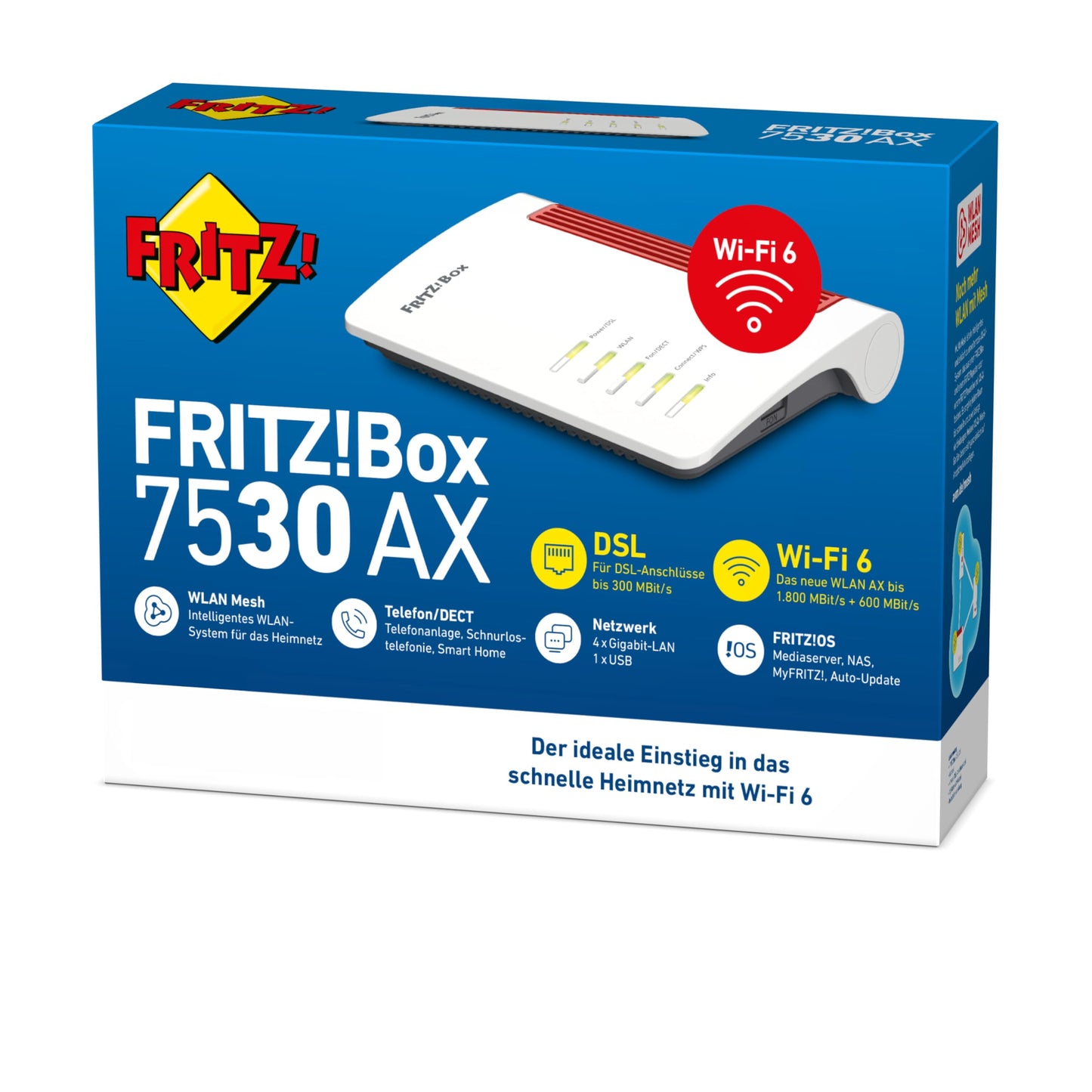 FRITZ!Box 7530 AX – Wi-Fi 6 DSL-Router mit VDSL-Supervectoring, WLAN Mesh, DECT-Basis