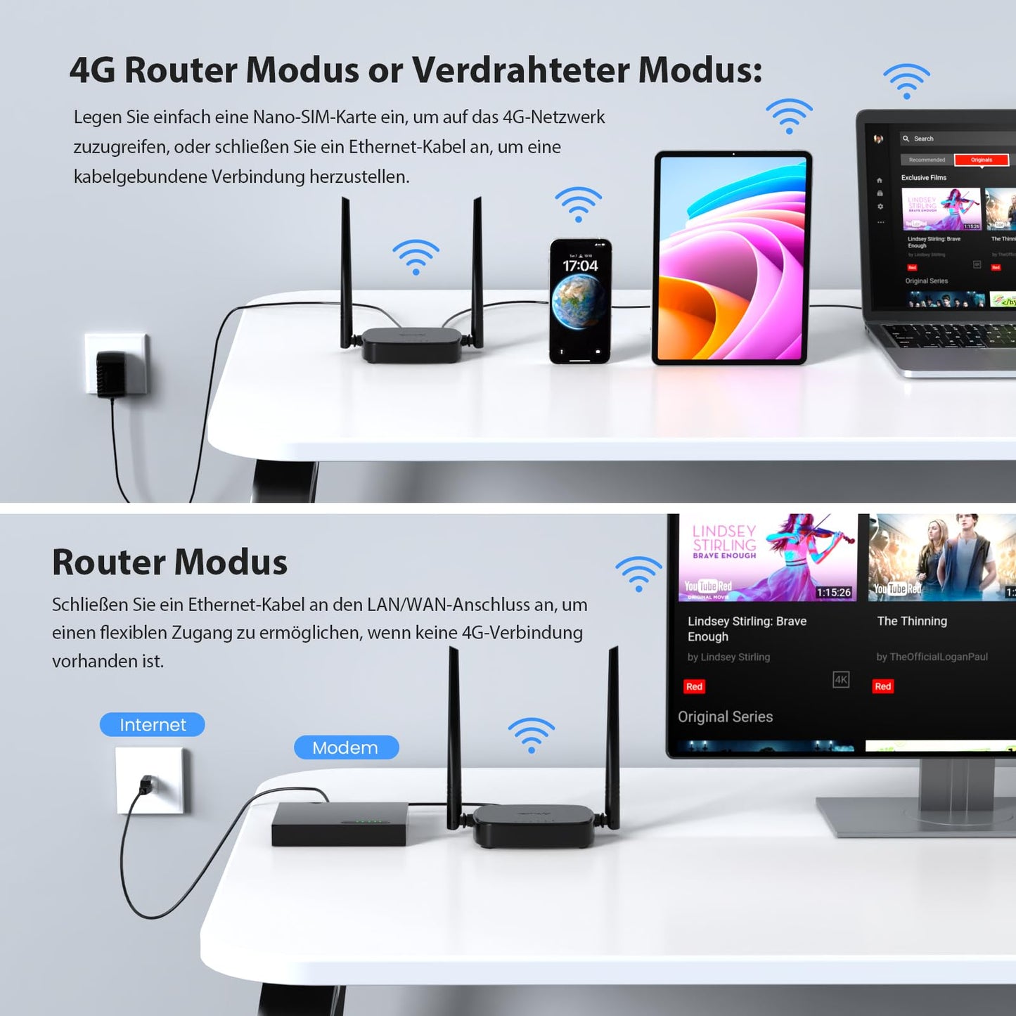 Tenda 4G03 Pro – 4G LTE Router, Nano-SIM, bis 300 Mbit/s, Fast-Ethernet