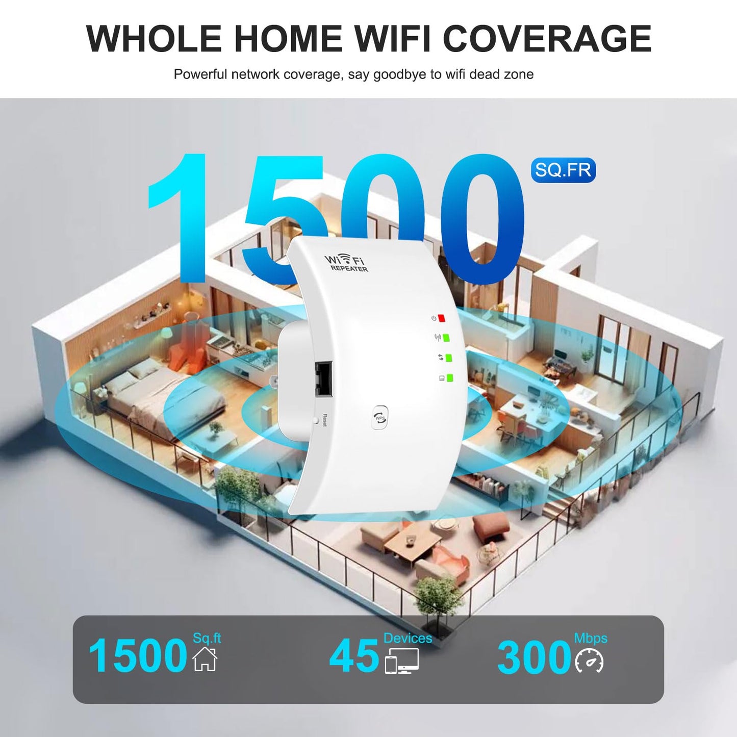 Aigital WLAN Repeater – Verstärker N300, 2,4 GHz, WPS, kompatibel mit allen Routern