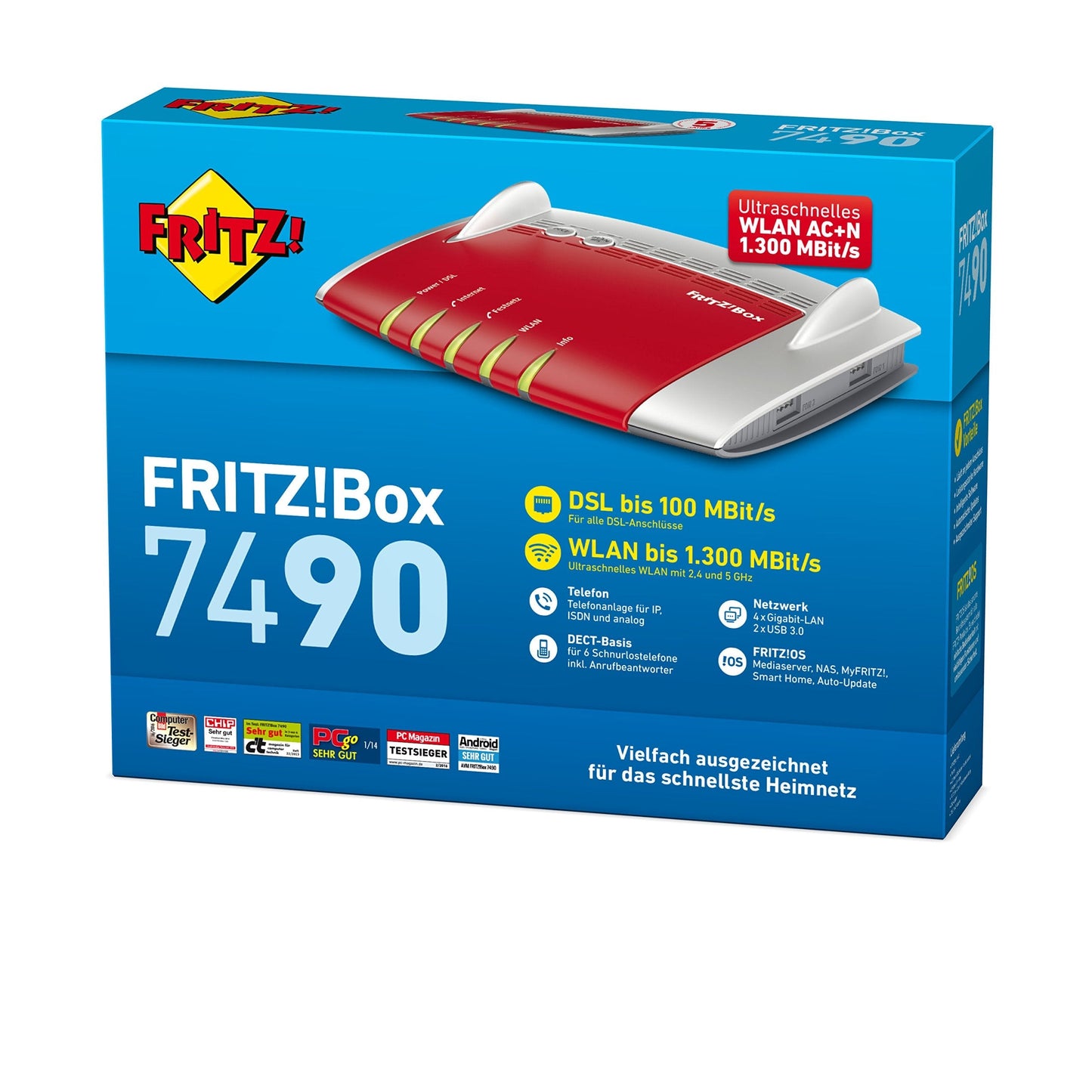 FRITZ!Box 7490 WLAN AC – Dualband DSL-Router, bis 1.300 Mbit/s, DECT-Basis