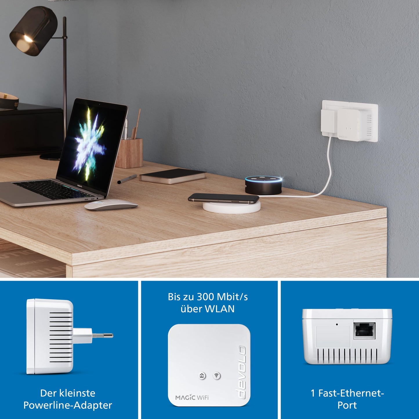 devolo Magic 1 WiFi Mini – Powerline Adapter mit WLAN AC1200, LAN-Anschluss