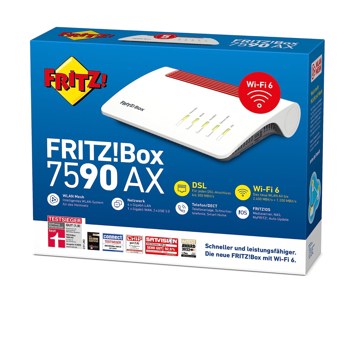 FRITZ!Box 7590 AX – Dualband DSL-Router mit Wi-Fi 6, Mesh, DECT-Basis