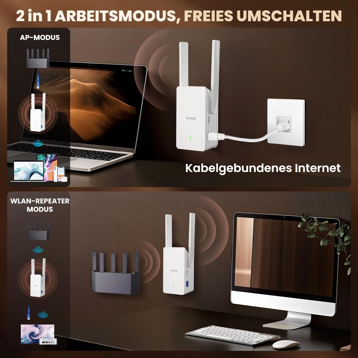 Tenda WiFi 6 Repeater AX1500 – WLAN Verstärker mit bis zu 1.200 Mbit/s, WPA3, App-Steuerung