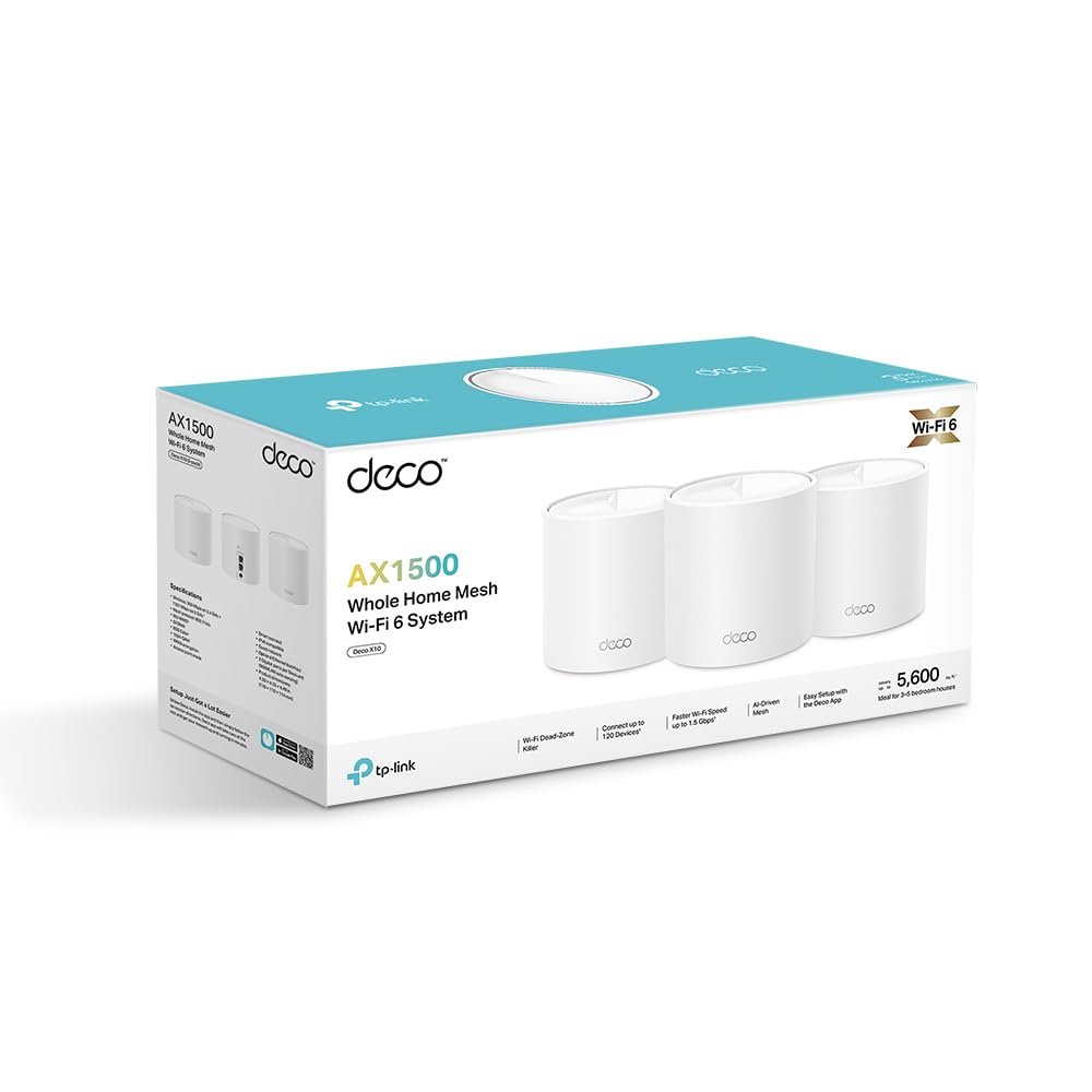 TP-Link Deco X1500 – Mesh WLAN Set (3er Pack), Wi-Fi 6 AX1500, Dualband Router & Repeater