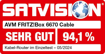 FRITZ!Box 6670 Cable – Kabelrouter mit Wi-Fi 7, bis 2880 Mbit/s, Mesh