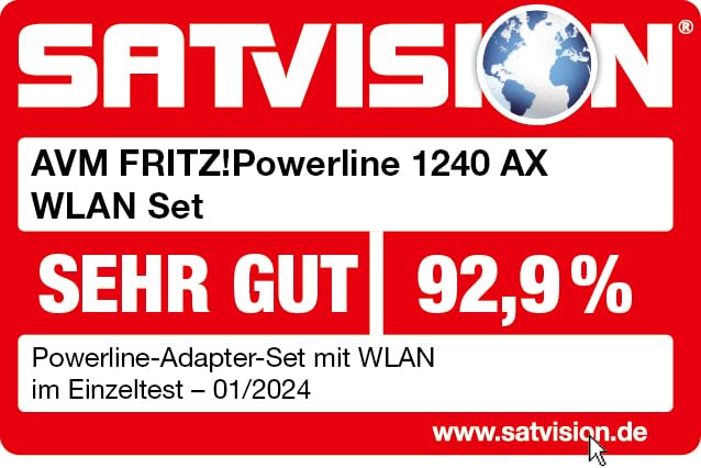 FRITZ!Powerline 1240 AX – WLAN Set mit Wi-Fi 6, bis 1.200 Mbit/s, Mesh