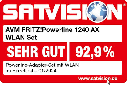 FRITZ!Powerline 1240 AX – WLAN Set mit Wi-Fi 6, bis 1.200 Mbit/s, Mesh