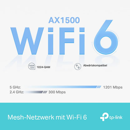 TP-Link Deco X1500 – Mesh WLAN Set (3er Pack), Wi-Fi 6 AX1500, Dualband Router & Repeater