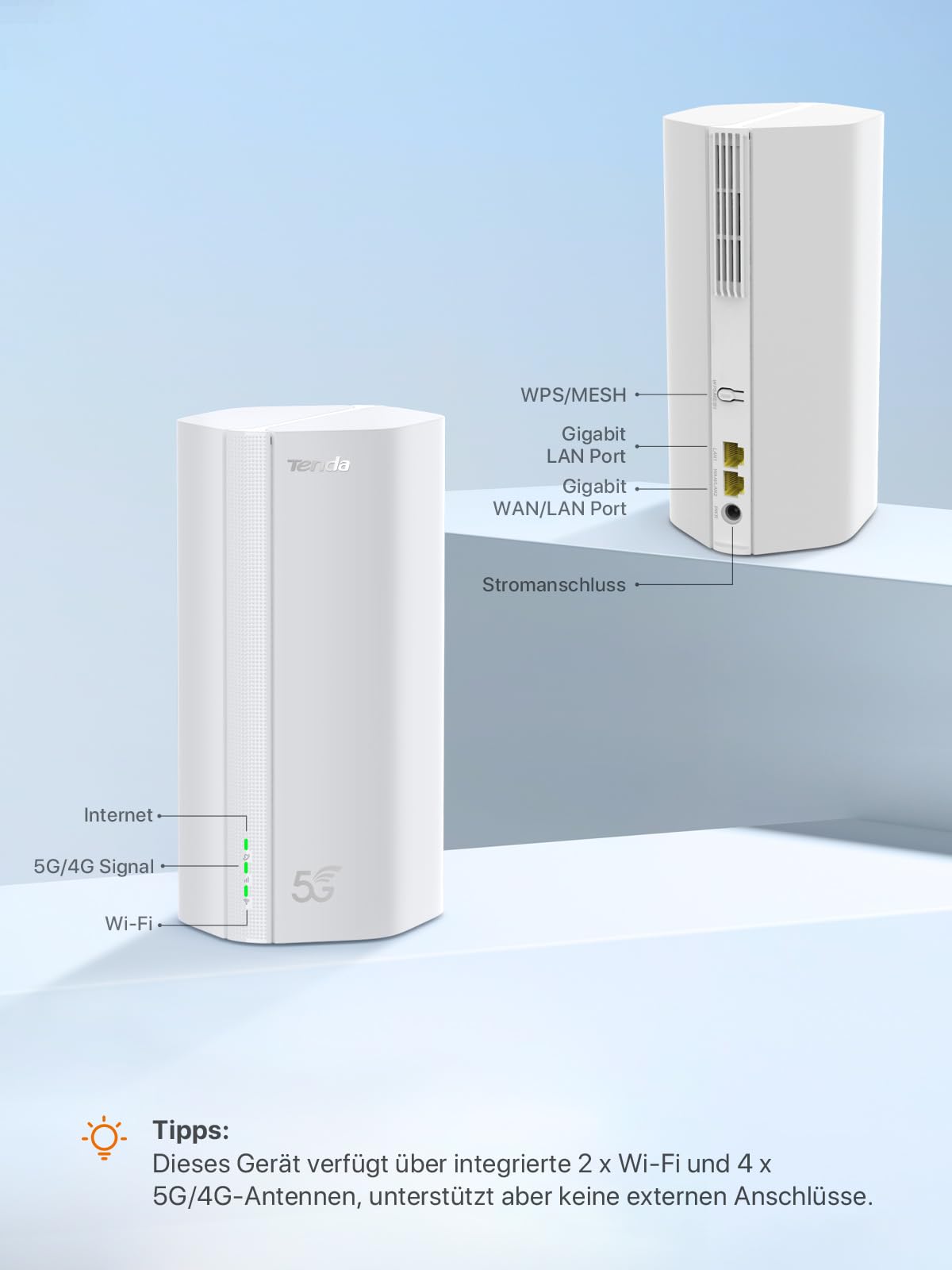 Tenda 5G01 5G NR Router – Wi-Fi 6, bis 1500 Mbit/s, LTE Modem mit SIM-Slot, Gigabit-Port