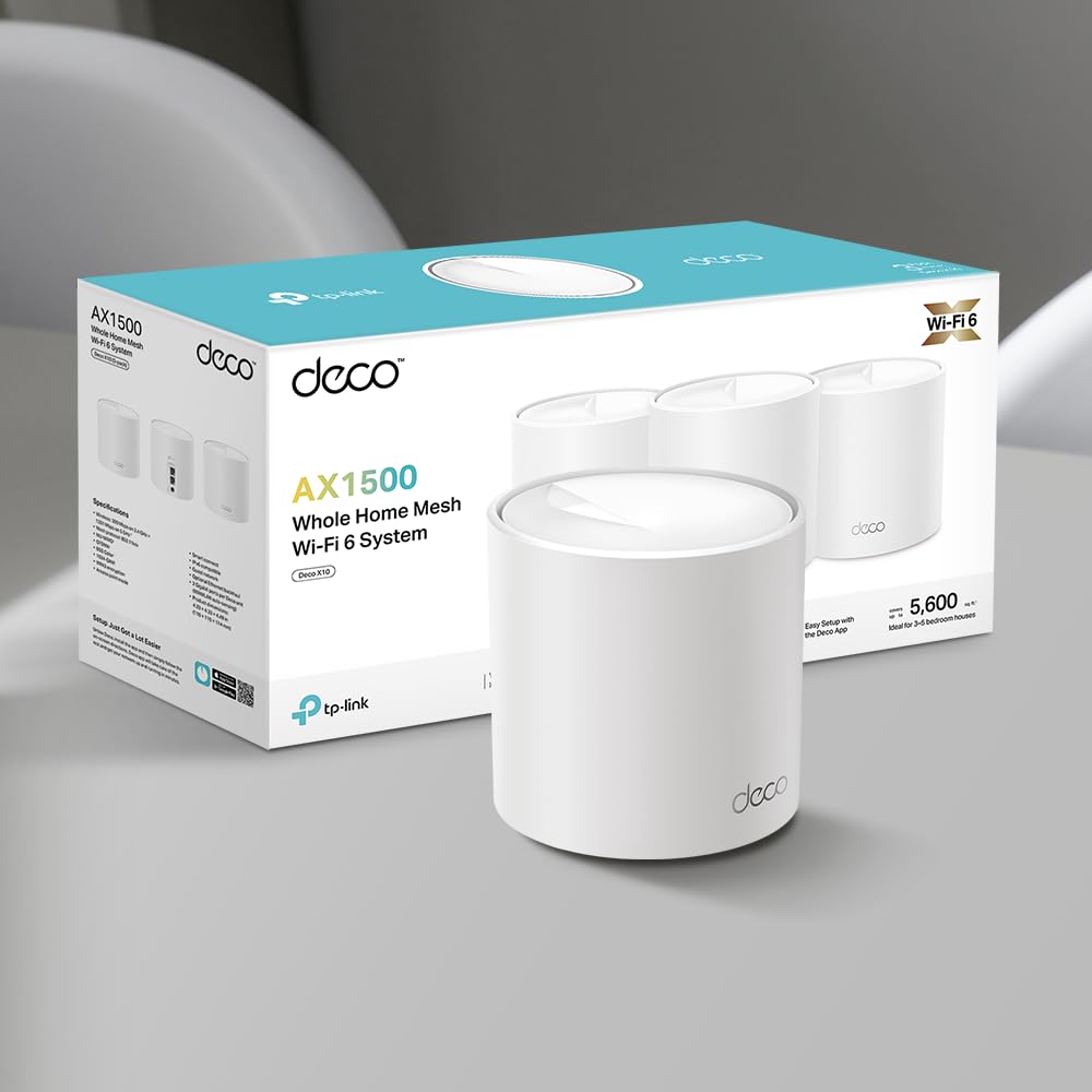 TP-Link Deco X1500 – Mesh WLAN Set (3er Pack), Wi-Fi 6 AX1500, Dualband Router & Repeater