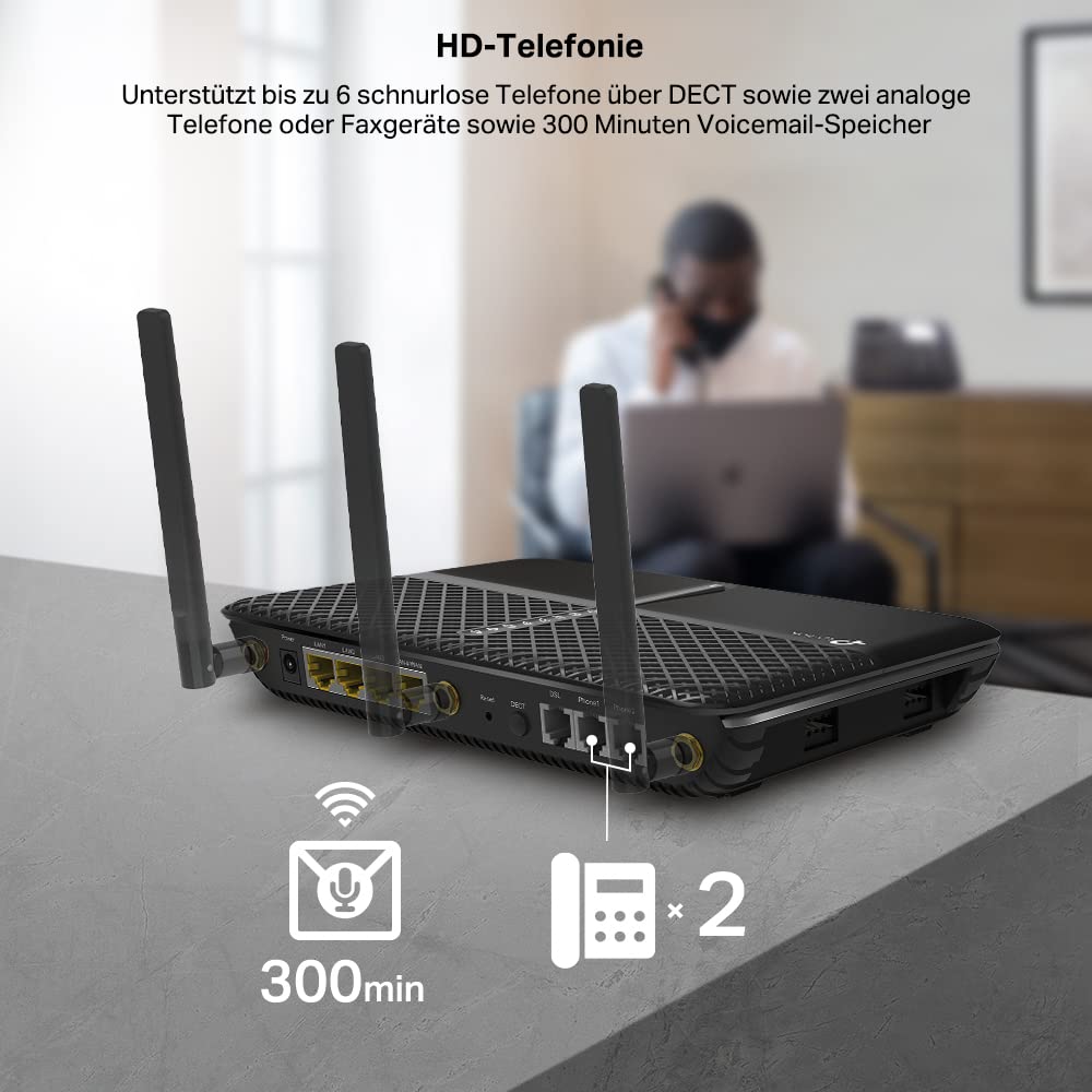 TP-Link Archer VR2100v – AC2100 VDSL Router mit Telefonfunktion, Mesh