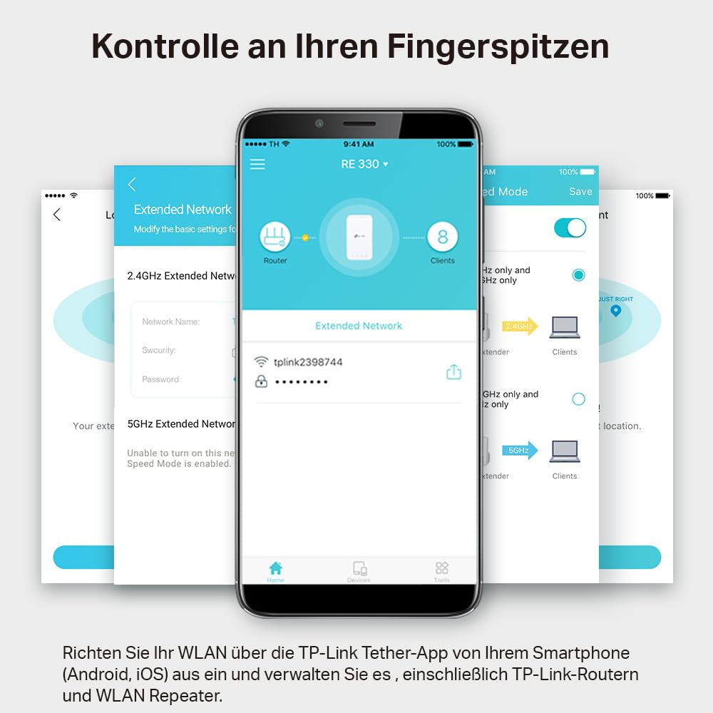 TP-Link RE330 – WLAN Repeater AC1200, bis 1.200 Mbit/s, App-Steuerung, Signalstärkeanzeige