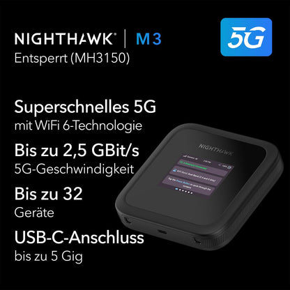 NETGEAR Nighthawk M3 – Mobiler 5G Router, Wi-Fi 6, bis 2,5 Gbit/s, SIM-Slot