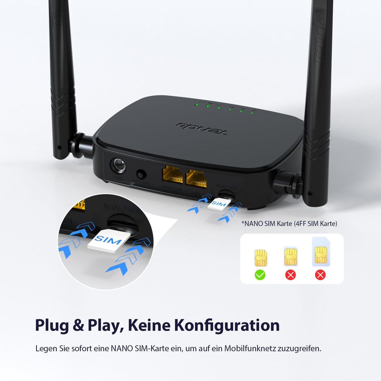 Tenda 4G03 Pro – 4G LTE Router, Nano-SIM, bis 300 Mbit/s, Fast-Ethernet