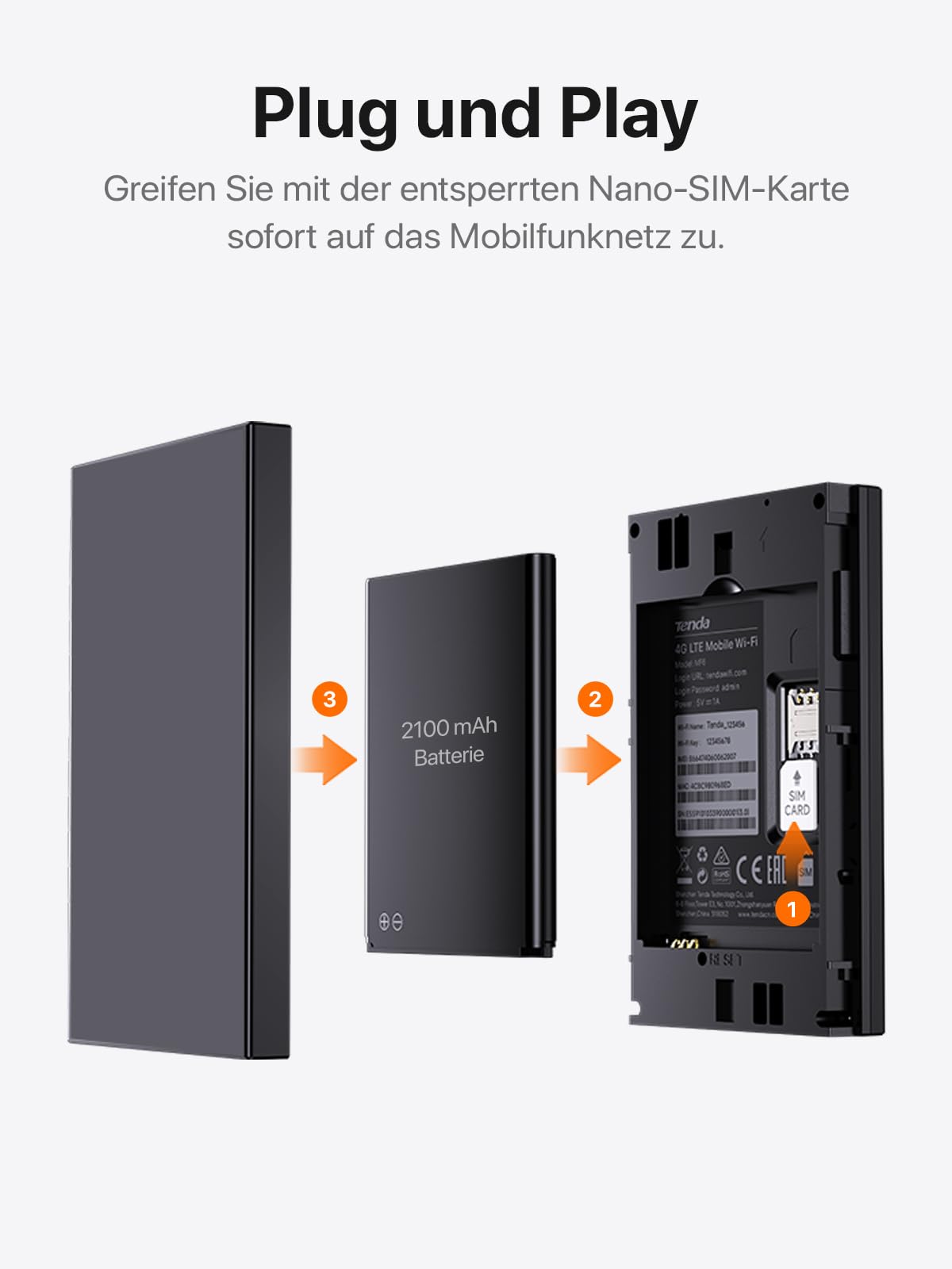 Tenda 4G LTE Router – Mobiler WLAN Router mit Akku, SIM-Slot, Hotspot, bis 150 Mbit/s