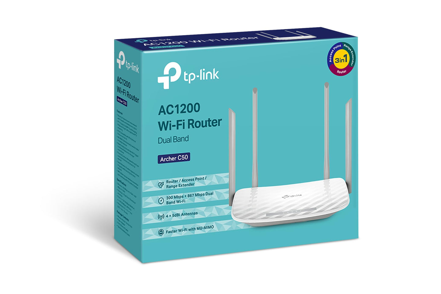 TP-Link Archer C50 – AC1200 Dualband WLAN Router, 300 Mbit/s + 867 Mbit/s