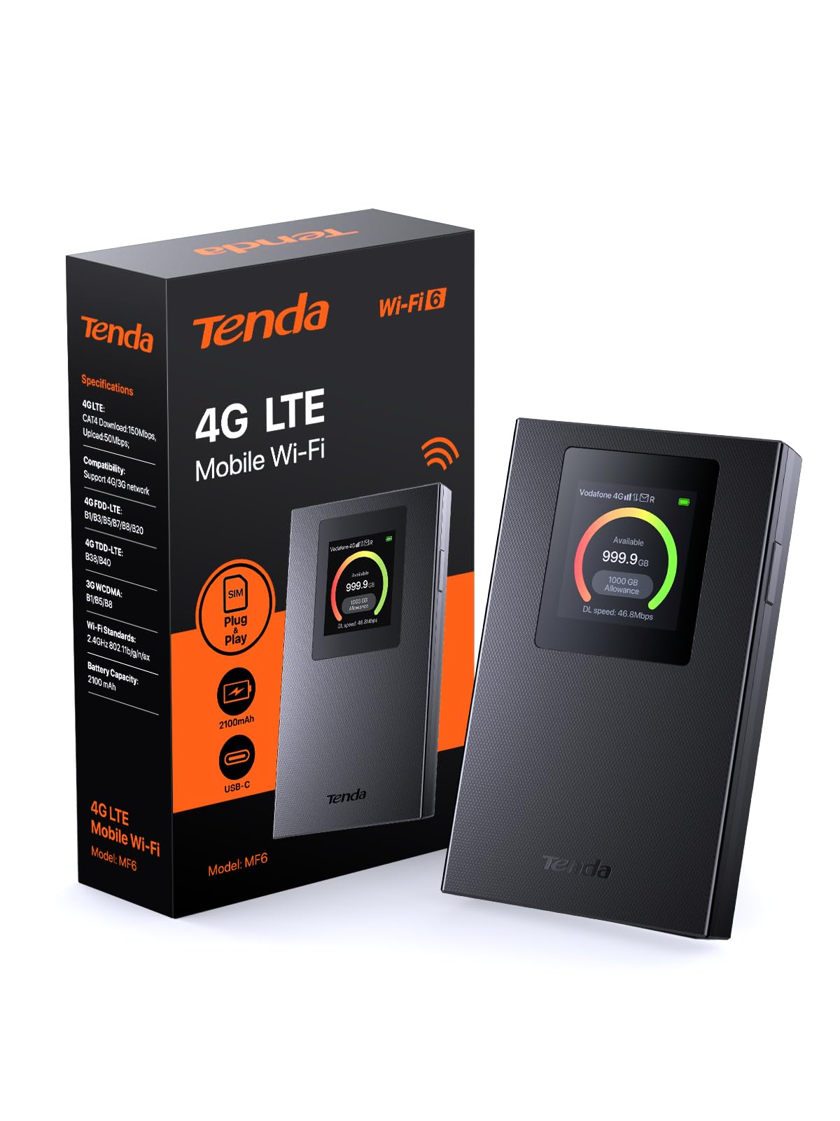 Tenda 4G LTE Router – Mobiler WLAN Router mit Akku, SIM-Slot, Hotspot, bis 150 Mbit/s