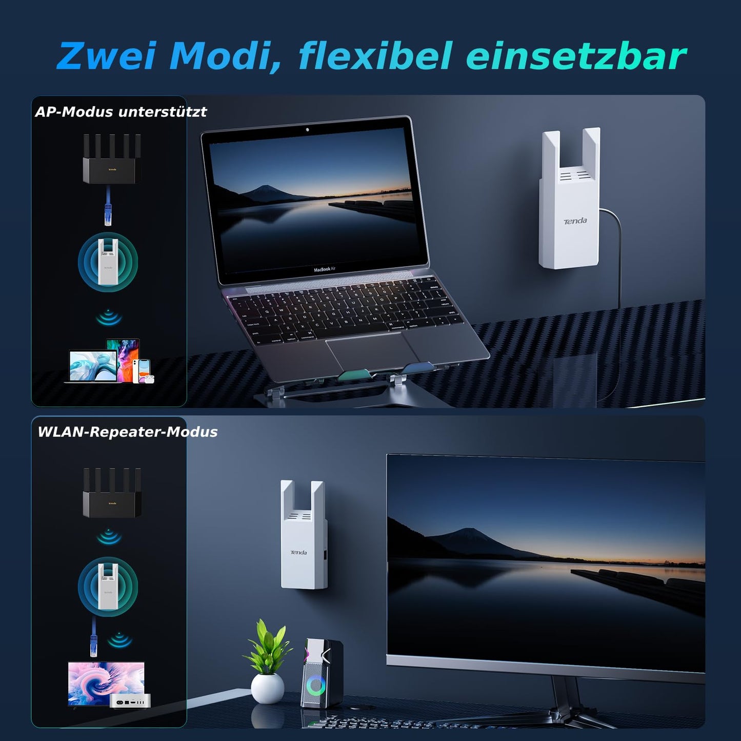 Tenda A18 Pro – WLAN Verstärker AC1200, Dualband, Gigabit-LAN, App-Steuerung