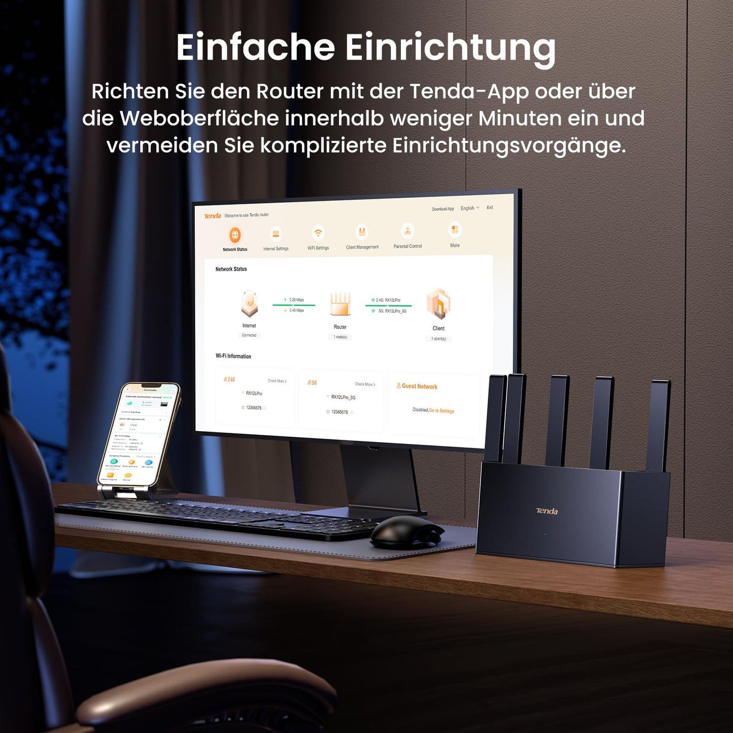 Tenda RE3L Wi-Fi 7 Router – Dualband, bis 2.882 Mbit/s, Gigabit-Ports, Mesh, App-Steuerung