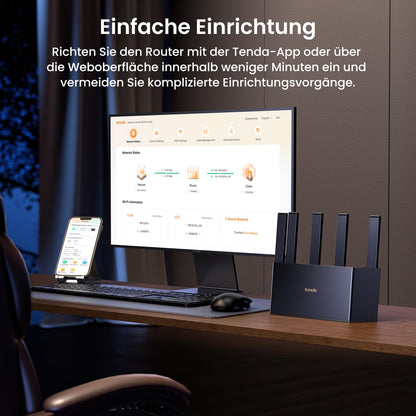 Tenda RE3L Wi-Fi 7 Router – Dualband, bis 2.882 Mbit/s, Gigabit-Ports, Mesh, App-Steuerung
