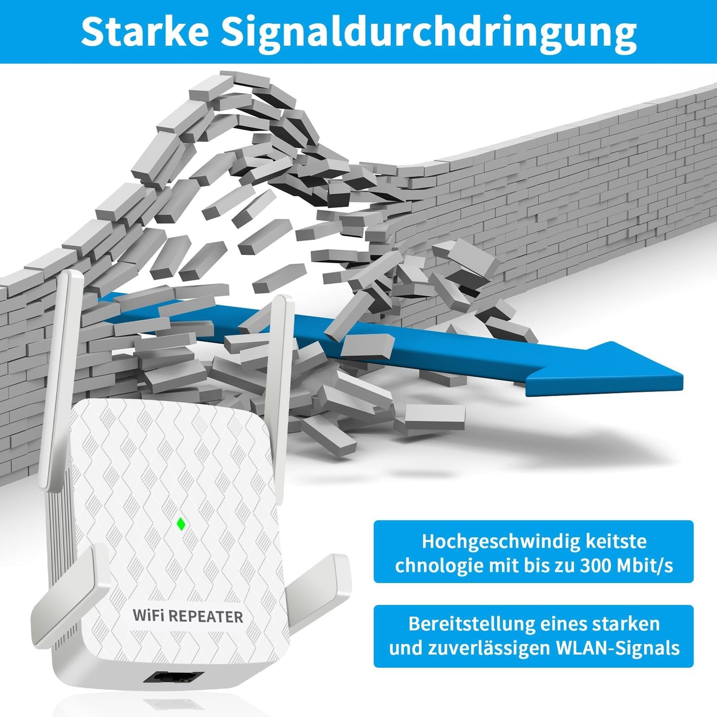 CINAMON WLAN Verstärker – Repeater N300, 2,4 GHz, Ethernet-Port, WPS, bis 200 m²